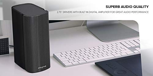 Creative T100 – Altavoces de Escritorio compactos Hi-Fi 2.0, hasta 80W de Potencia máxima con Bluetooth 5.0, Entrada óptica, Aux-in, para PC y portátil (Negros)