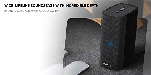 Creative T100 – Altavoces de Escritorio compactos Hi-Fi 2.0, hasta 80W de Potencia máxima con Bluetooth 5.0, Entrada óptica, Aux-in, para PC y portátil (Negros)