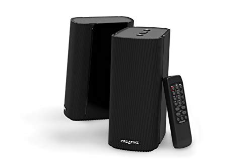 Creative T100 – Altavoces de Escritorio compactos Hi-Fi 2.0, hasta 80W de Potencia máxima con Bluetooth 5.0, Entrada óptica, Aux-in, para PC y portátil (Negros)