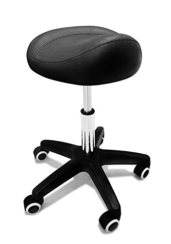 Crisnails® Silla de Trabajo, Taburete de Material Piel con Ruedas Giratorias, Taburete para Cosmetica, Dentista y Peluqueria (Negra)