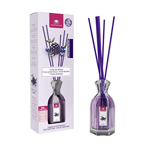 CRISTALINAS. Ambientador MIKADO Clásico. Difusor con varillas de ratán. Formula sin Alcohol. Máxima duración: más de 12 semanas. Capacidad 90ml. Disfruta de tu aroma favorito Frutos del Bosque