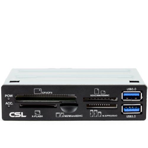 CSL - Cardreader Lector de Tarjetas All in One Super Speed 3,5 Pulgadas - 2 x USB 3.0 - Panel multifunción en Negro - SD SDHC Mini SDHC Micro SDHC USB xD CF MD