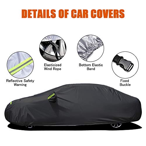 Cubierta de Coche Impermeable,KKmoon Funda Coche Exterior con 6 Tiras Rflectante,con Elastica Banda y Hebilla para Fijacion,Anti-UV Transpirable Resistente al Polvo Rasguno Nieve L(4.7 x 1.8 x 1.5M)