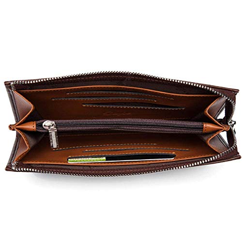 Cuero liso negocios embrague hombres de embrague informal de los hombres de la carpeta de la tarjeta multifuncional bolsa a largo Brown_18.5 * 9.5 * 2cm SHIYUE ( Color : Brown , Size : 18.5*9.5*2cm )