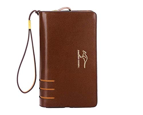 Cuero ocasionales de los hombres de carpetas Bolsitas de hombres for hombres Embragues carteras de los hombres de bolsos del teléfono móvil de negocios Monederos Monedero-Brown_20.5 * 4.5 * 12.5cm SHI