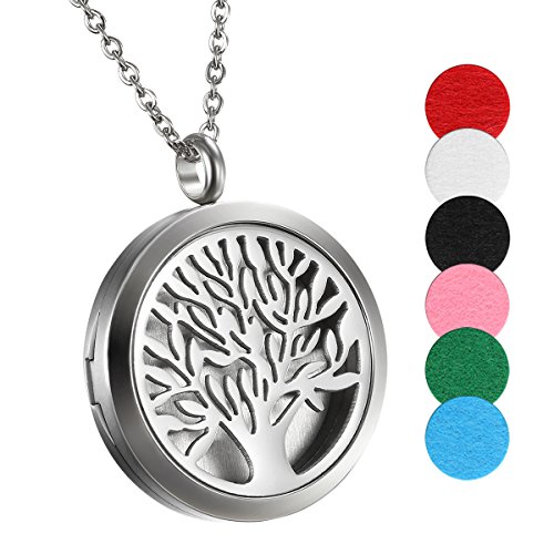 Cupimatch Collar Árbol de la Vida Colgante de Acero Inoxidable con Forma de Perfume de Aromaterapia, difusor de Aceite Esencial