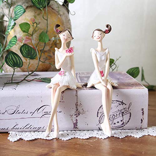 DaFFeng 2Pcs / Set Beautiful Girl & Angel Creative Resin Doll Adornos Estilo Europeo Fairy Garden Figurines Regalo De Boda Decoraciones Para El Hogar