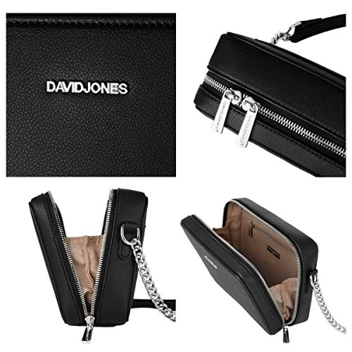 David Jones - Bolso Bandolera Cuadrado Mujer - Bolsos Cruzados Hombro Pequeños - Bolso de Mano Cadena Cuero PU - Bolso de Embrague Noche - Crossbody Messenger Bag Clutch Pochette Moda - Negro