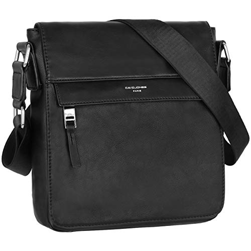 David Jones - Bolso Bandolera Hombre Estilo Cuero Genuino - Bolsos Hombro Cruzado Pequeño Piel PU Mensajero Multiples Bolsillos Negocios - Messenger Crossbody Bag Trabajo Business - Negro con salopa