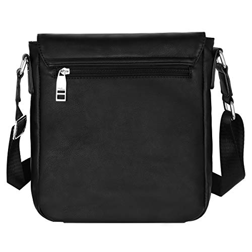 David Jones - Bolso Bandolera Hombre Estilo Cuero Genuino - Bolsos Hombro Cruzado Pequeño Piel PU Mensajero Multiples Bolsillos Negocios - Messenger Crossbody Bag Trabajo Business - Negro con salopa