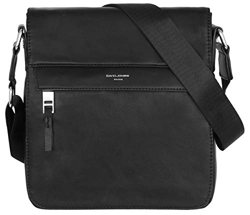 David Jones - Bolso Bandolera Hombre Estilo Cuero Genuino - Bolsos Hombro Cruzado Pequeño Piel PU Mensajero Multiples Bolsillos Negocios - Messenger Crossbody Bag Trabajo Business - Negro con salopa