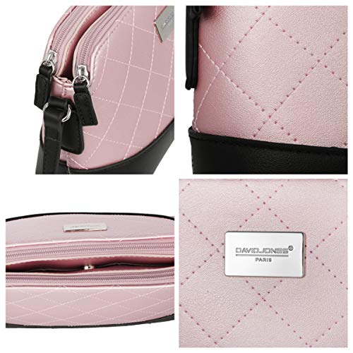 David Jones - Bolso Bandolera Mujer - Bolsos de Hombro Acolchado Cuero Genuino - Crossbody Mensajero Muchos Bolsillos - Bolsos de Mano Fiesta Noche Embrague - Elegante Moda Ciudad - Rosa