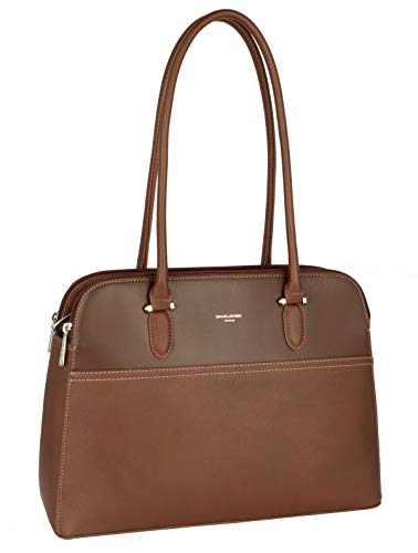 David Jones - Bolso de Mano Grande Mujer - Bolsos de Hombro Piel Cuero PU Señora - Shopper Asa Larga Múltiples Bolsillos Cremallera - Capacidad Media Trabajo Ciudad Diario Vida Moda - Camel Marrón