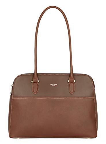 David Jones - Bolso de Mano Grande Mujer - Bolsos de Hombro Piel Cuero PU Señora - Shopper Asa Larga Múltiples Bolsillos Cremallera - Capacidad Media Trabajo Ciudad Diario Vida Moda - Camel Marrón