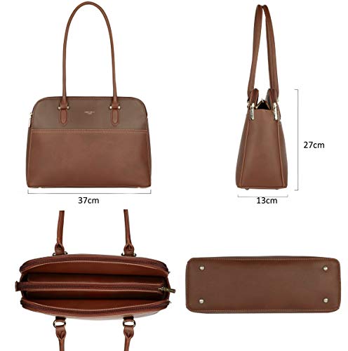 David Jones - Bolso de Mano Grande Mujer - Bolsos de Hombro Piel Cuero PU Señora - Shopper Asa Larga Múltiples Bolsillos Cremallera - Capacidad Media Trabajo Ciudad Diario Vida Moda - Camel Marrón