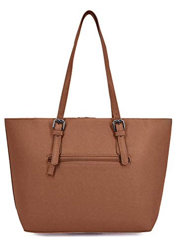 David Jones - Bolso de Mano Grande Mujer - Tote Bag Shopper Piel PU - Bolso de Hombro Trabajo Shopping Gran Capacidad Cuero - Bolso de Compras Asa Larga - Escuela Estudiante Moda - Camel Marrón