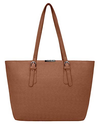 David Jones - Bolso de Mano Grande Mujer - Tote Bag Shopper Piel PU - Bolso de Hombro Trabajo Shopping Gran Capacidad Cuero - Bolso de Compras Asa Larga - Escuela Estudiante Moda - Camel Marrón