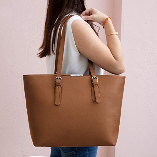 David Jones - Bolso de Mano Grande Mujer - Tote Bag Shopper Piel PU - Bolso de Hombro Trabajo Shopping Gran Capacidad Cuero - Bolso de Compras Asa Larga - Escuela Estudiante Moda - Camel Marrón