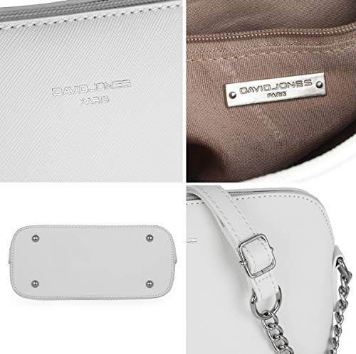 David Jones - Pequeño Bolso Bandolera Cadena Mujer - Bolsos de Hombro Cruzado Cuero PU - Mensajero Crossbody Bag - Bolso Mano Zip Embrague Clutch Pochette Noche Trabajo Moda Diario Vida - Blanco