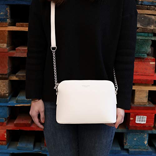 David Jones - Pequeño Bolso Bandolera Cadena Mujer - Bolsos de Hombro Cruzado Cuero PU - Mensajero Crossbody Bag - Bolso Mano Zip Embrague Clutch Pochette Noche Trabajo Moda Diario Vida - Blanco