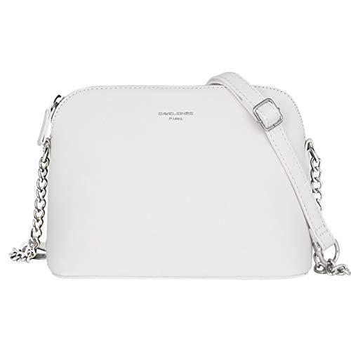 David Jones - Pequeño Bolso Bandolera Cadena Mujer - Bolsos de Hombro Cruzado Cuero PU - Mensajero Crossbody Bag - Bolso Mano Zip Embrague Clutch Pochette Noche Trabajo Moda Diario Vida - Blanco