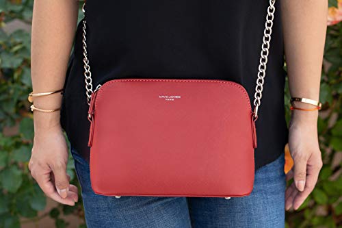 David Jones - Pequeño Bolso Bandolera Cadena Mujer - Bolsos de Hombro Cruzado Cuero PU - Mensajero Crossbody Bag - Bolso Mano Zip Embrague Clutch Pochette Noche Trabajo Moda Diario Vida - Rojo