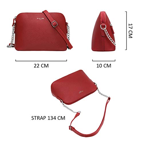 David Jones - Pequeño Bolso Bandolera Cadena Mujer - Bolsos de Hombro Cruzado Cuero PU - Mensajero Crossbody Bag - Bolso Mano Zip Embrague Clutch Pochette Noche Trabajo Moda Diario Vida - Rojo