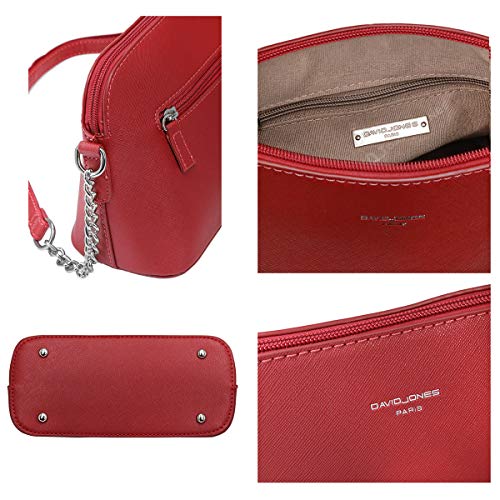 David Jones - Pequeño Bolso Bandolera Cadena Mujer - Bolsos de Hombro Cruzado Cuero PU - Mensajero Crossbody Bag - Bolso Mano Zip Embrague Clutch Pochette Noche Trabajo Moda Diario Vida - Rojo