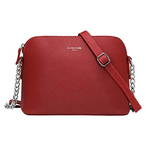 David Jones - Pequeño Bolso Bandolera Cadena Mujer - Bolsos de Hombro Cruzado Cuero PU - Mensajero Crossbody Bag - Bolso Mano Zip Embrague Clutch Pochette Noche Trabajo Moda Diario Vida - Rojo