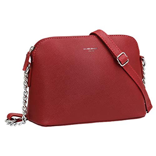 David Jones - Pequeño Bolso Bandolera Cadena Mujer - Bolsos de Hombro Cruzado Cuero PU - Mensajero Crossbody Bag - Bolso Mano Zip Embrague Clutch Pochette Noche Trabajo Moda Diario Vida - Rojo