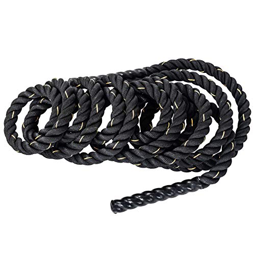 Dawoo Cuerda De Batalla para Entrenamiento Deportivo Cuerda De Estilo Negro para Entrenamiento Físico (38 Mm * 9 m con Kit De Anclaje Portátil)