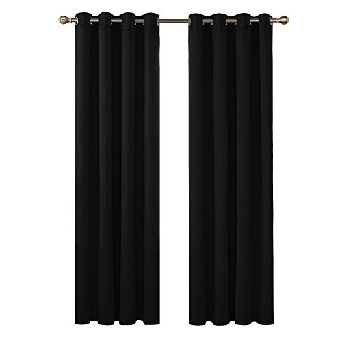 Deconovo Cortinas Termicas Aislantes Dormitorio Decoración Ventanas para Habitacion Moderna con Ojales de Metal 2 Piezas 140 x 280 cm Negro