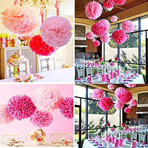 Decoración de Fiesta Pompom Flores,Kit de Fiesta de Pompones,Papel para Colgar Bola Decoración,pompones de papel,Flores Decoracion Cumpleaños - Rosa, rosa y blanco