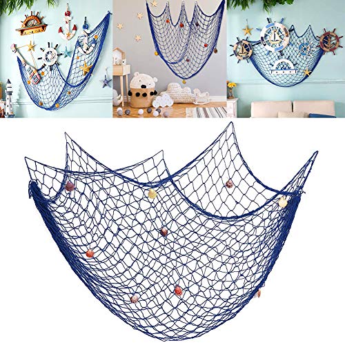 Decorativa Red de Pesca Náutica con Conchas, BESTZY Mediterránea del Estilo Decorativa Red de Pesca Náutica Pirate Colgante para Fiestas de cCumpleaños de Navidad (Azul, 200x150cm)