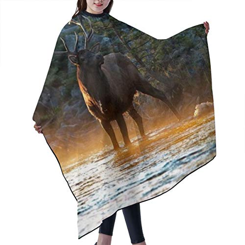 Deer Water Nature River - Capa profesional de peluquería, delantal de corte de pelo de poliéster para peluquería, peluqueros y barberos para hombres y mujeres, 55 x 66 pulgadas