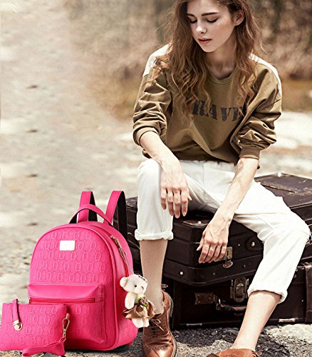 DEERWORD Para mujer Bolsos mochila Bolsos bandolera Carteras de mano Mochila escolar Bolsa para portátil Cuero Rosa Roja