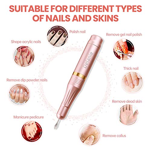 Delanie Torno para Uñas Profesional Lima Eléctrica de Uñas Manicura y Pedicura 20000 rpm Portátil Acrílico o de Gel USB con 11 Fresas para Torno Manicura