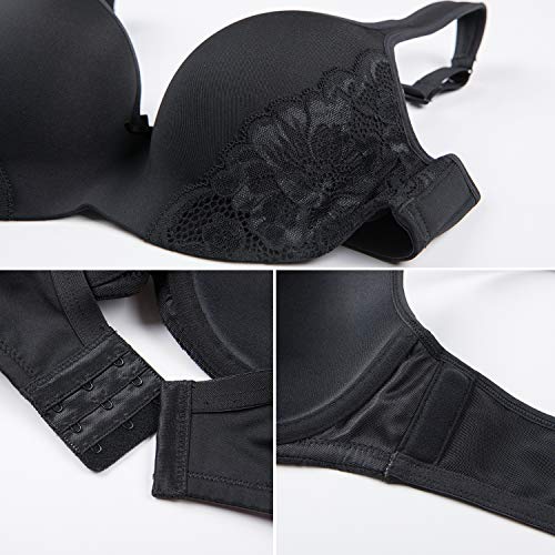 DELIMIRA - Sujetador Preformado Copa Foam con Aros y Relleno para Mujer Negro 100D