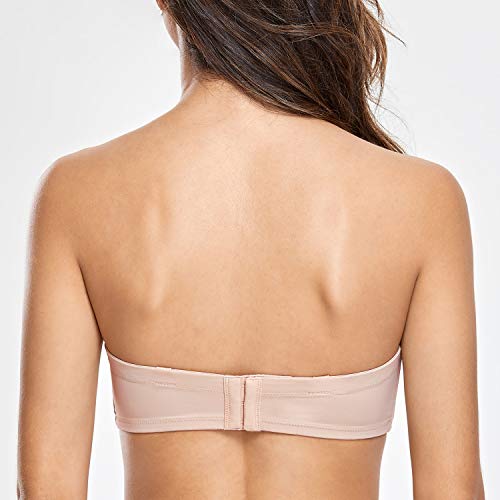 DELIMIRA - Sujetador Sin Tirantes con Aros Sin Relleno de Encaje Floral para Mujer Beige 115G