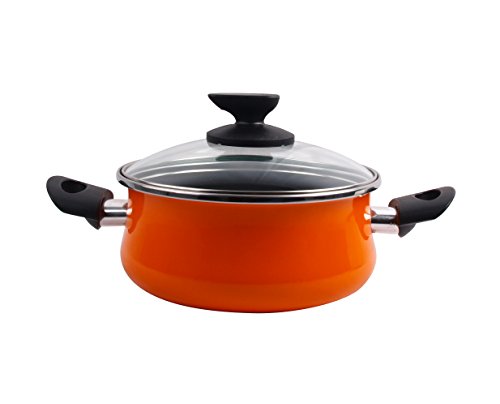 Desconocido Magefesa Valencia Cacerola 20 cm de Acero esmaltado con Tapa de Cristal, Antiadherente bicapa Reforzado, Color Naranja Exterior. Apta para Todo Tipo de cocinas, incluida inducción