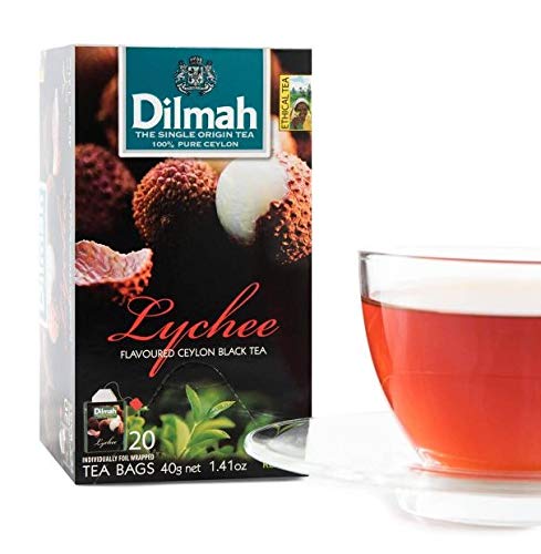 DEU Dilmah 100% té negro individual de Ceilán con sabores de lichi - 1 x 20 bolsitas de té (40 gramos)