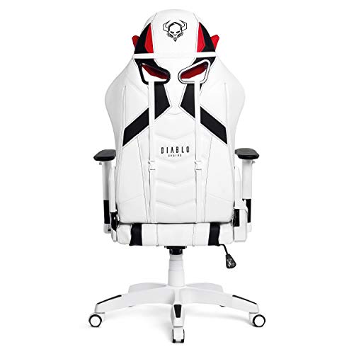 Diablo X-Ray Gaming Silla de Oficina Silla Gamer Apoyabrazos 4D Diseño Ergonomico HQ Cuero Sintético Perforación Función de Inclinación Soporta hasta 200 kg (Blanco-Negro, XL)