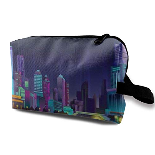 DJNGN Bolsa de maquillaje Bolsa de cosméticos Night City Low Poly Style Bolsa multifuncional Kit de viaje Bolsa de almacenamiento