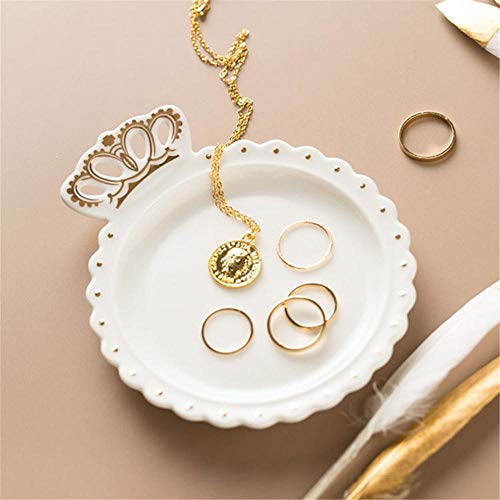 DMAI Diamante Lazo Joyas Bandejas de cerámica Postres Snack Soporte de cosméticos Pendientes Plato de Porcelana Dorada Decoración de Regalo de Boda, M