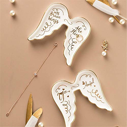 DMAI Diamante Lazo Joyas Bandejas de cerámica Postres Snack Soporte de cosméticos Pendientes Plato de Porcelana Dorada Decoración de Regalo de Boda, M