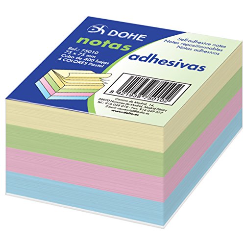 Dohe 75010 - Pack de 400 cubos de notas adhesivas, 75 x 75 mm