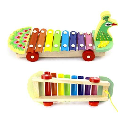 dongguan NUEEUDD Piano de Pavo Real de Madera, niños Niños Remolque de Pavo Real de Madera Piano Juguete de percusión Lindo y Colorido Educación de Aprendizaje temprano Instrumento de música Regalo