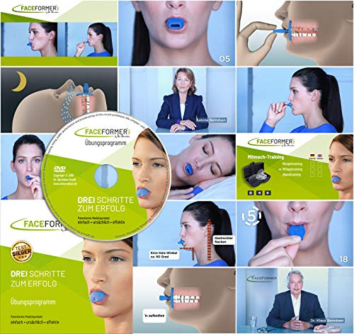 Dr. Berndsen FaceFormer • Eficaz para roncar, apnea del sueño, trastornos del sueño, CMD, rechinar de dientes, dolor de cara, mandíbula y cuello y mucho más • con programa de ejercicios en DVD