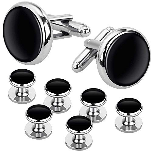 Ducomi - Conjunto de Gemelos y 6 Botones de Camisa para Hombres - Accesorio Elegante Ideal para Reuniones de Negocios y Ocasiones Especiales (Silver/Black)