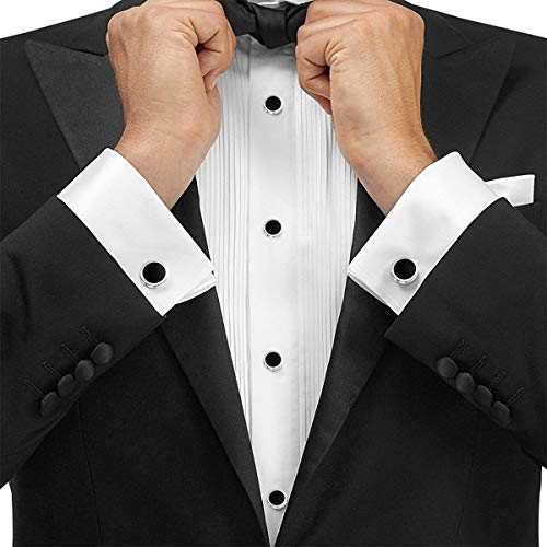 Ducomi - Conjunto de Gemelos y 6 Botones de Camisa para Hombres - Accesorio Elegante Ideal para Reuniones de Negocios y Ocasiones Especiales (Silver/Black)